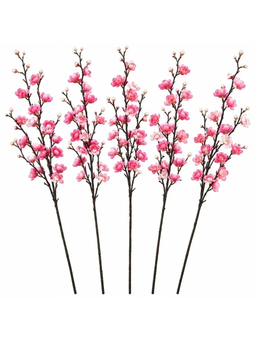 Pink Artificial Cherry Blossom Stems Set of 5, 22 Inch Faux Floral Branches, Spr